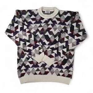 VTG Protege Sweater Mens Sz M Knit 90s Geometric Acrylic Multicolor Made in USA
